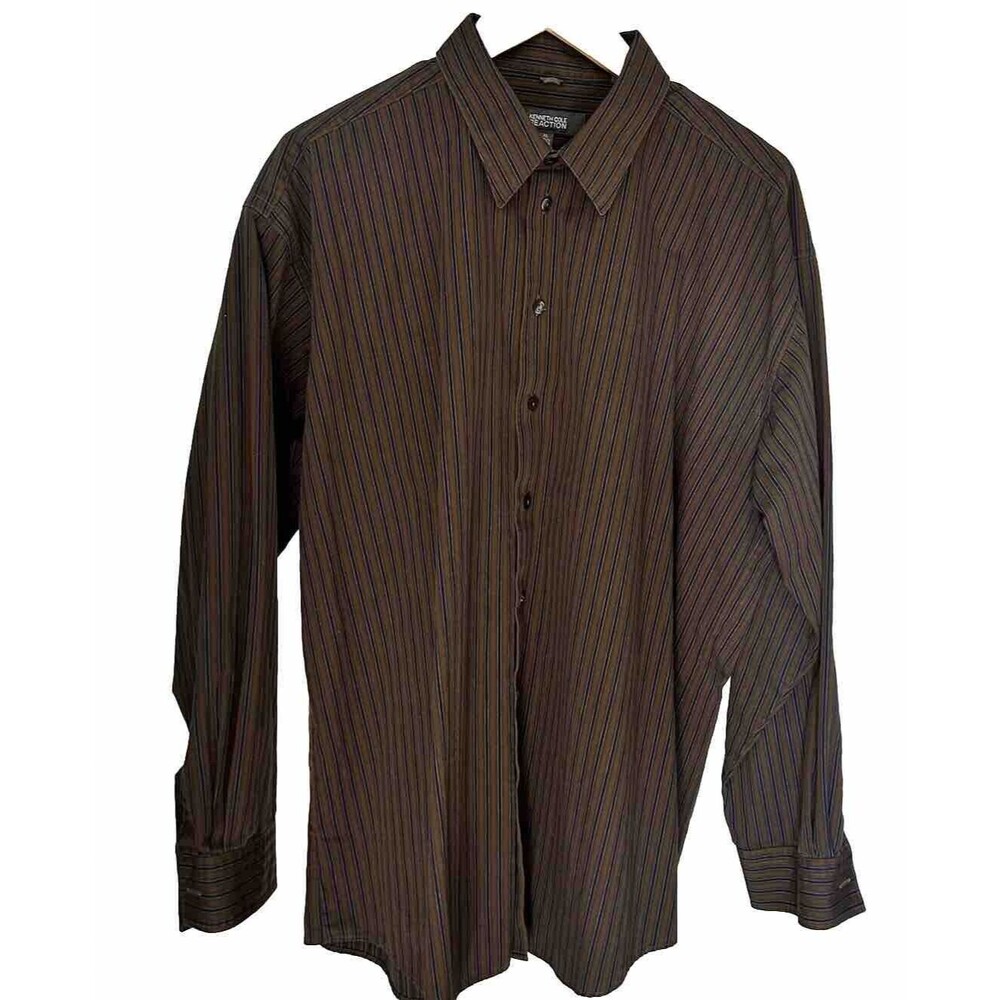 Kenneth Cole Reaction Men’s XL 17 1/2 34/35 Long Sleeve Striped Button Up Shirt